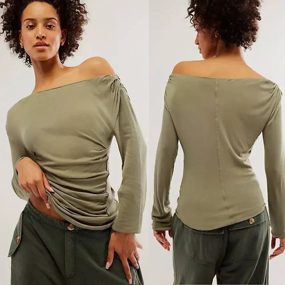 New Free People Intimately Night We Met Long Sleeve Olive Top Size S